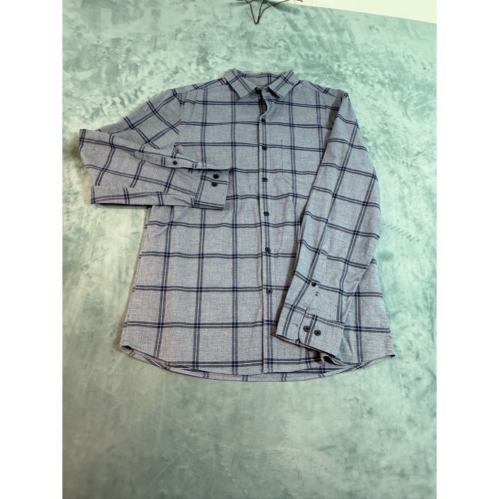 Marc Anthony Luxury Slim Fit Blue Plaid Long Sleeve Button Down Shirt Men Medium